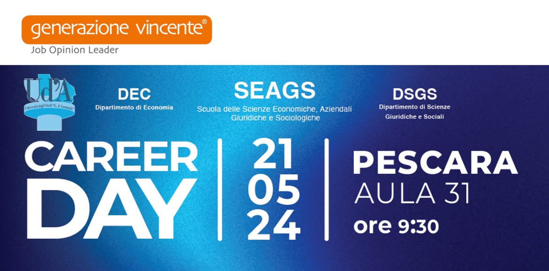 Career Day presso l’Università G. D’Annunzio di Pescara il 21 Maggio 2024